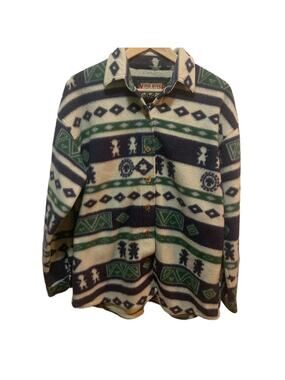 Vintage flannel shacket jacket warm shirt oversized with Aztec pattern. Sz M